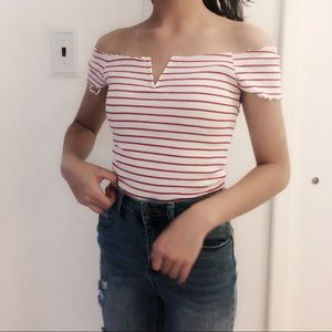 Red Striped Off-the-Shoulder Top